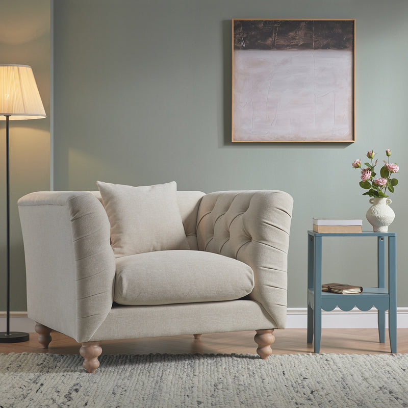 Ashby Chesterfield Loveseat, Oatmeal Chenille