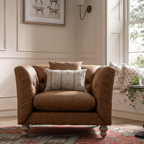 Ashby Chesterfield Armchair, Tan Faux Leather
