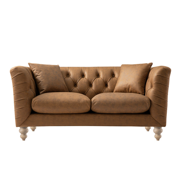 Ashby Chesterfield 2-Seater Sofa, Tan Faux Leather