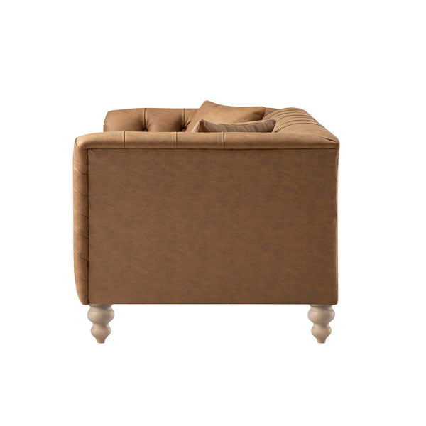 Ashby Chesterfield 2-Seater Sofa, Tan Faux Leather