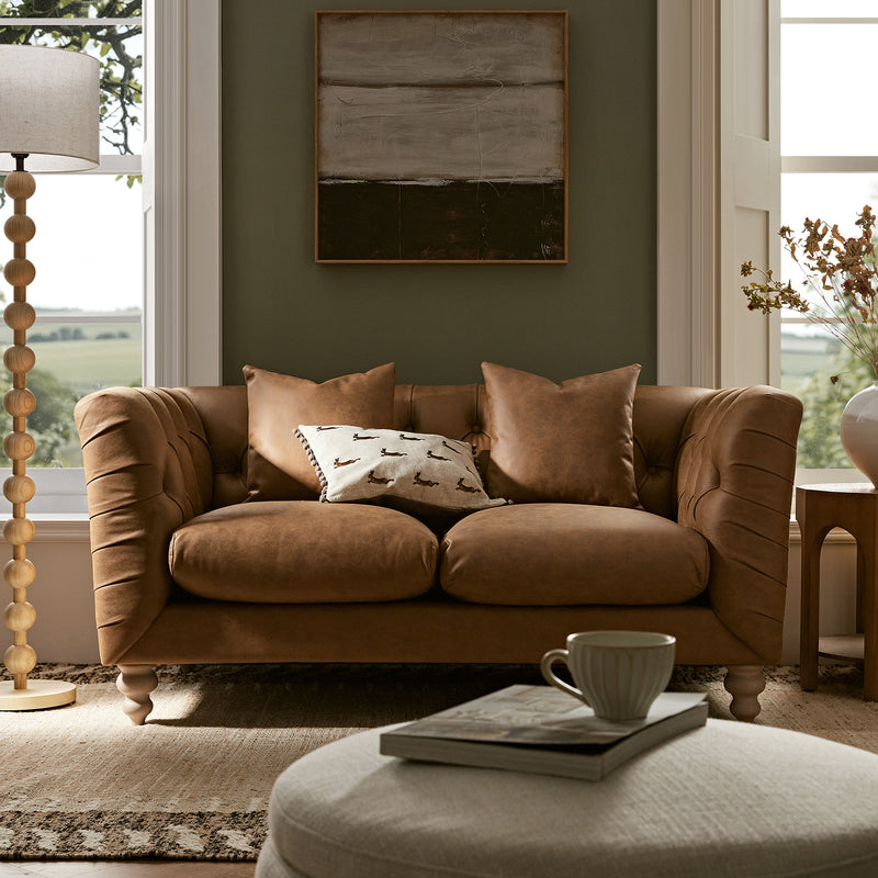 Ashby Chesterfield 2-Seater Sofa, Tan Faux Leather
