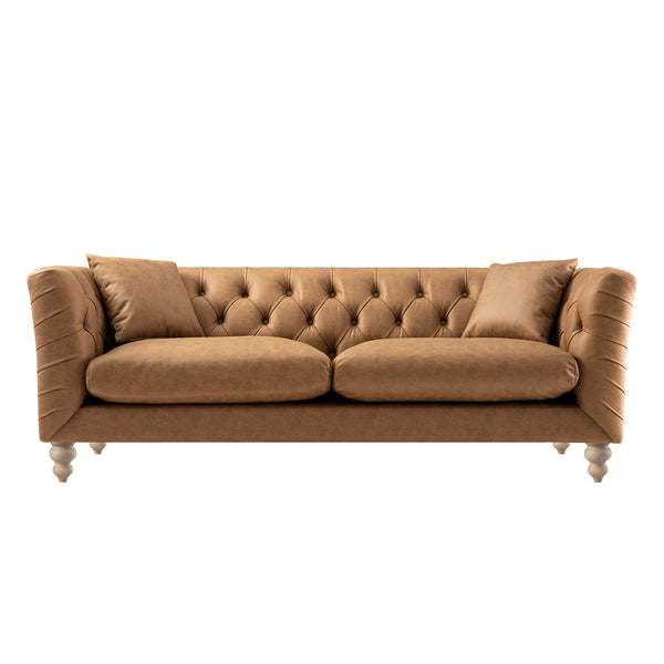 Ashby Chesterfield Large 3-Seater Sofa, Tan Faux Leather