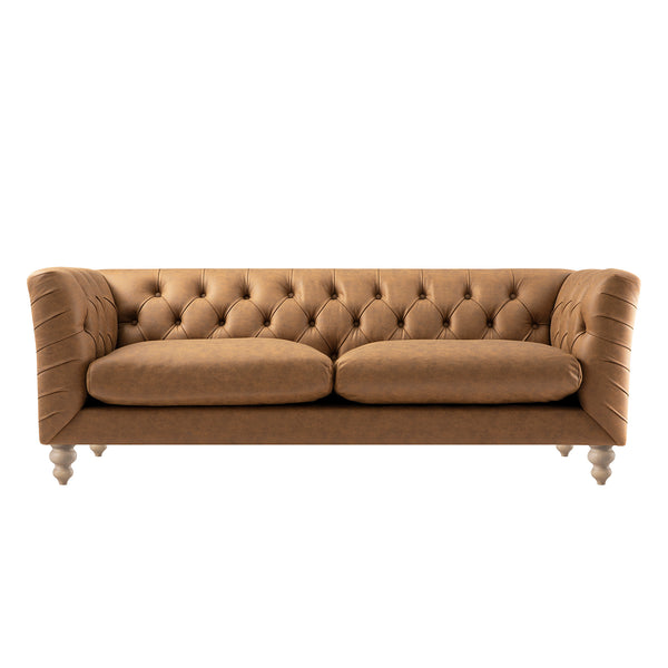 Ashby Chesterfield Large 3-Seater Sofa, Tan Faux Leather
