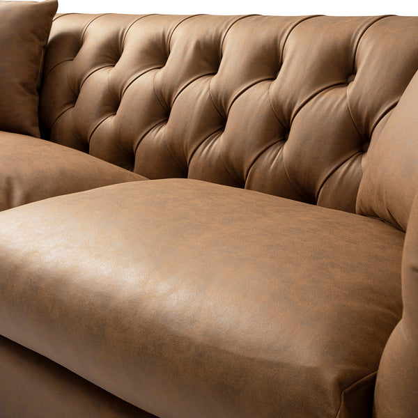 Ashby Chesterfield Large 3-Seater Sofa, Tan Faux Leather