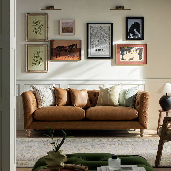 Ashby Chesterfield Large 3-Seater Sofa, Tan Faux Leather