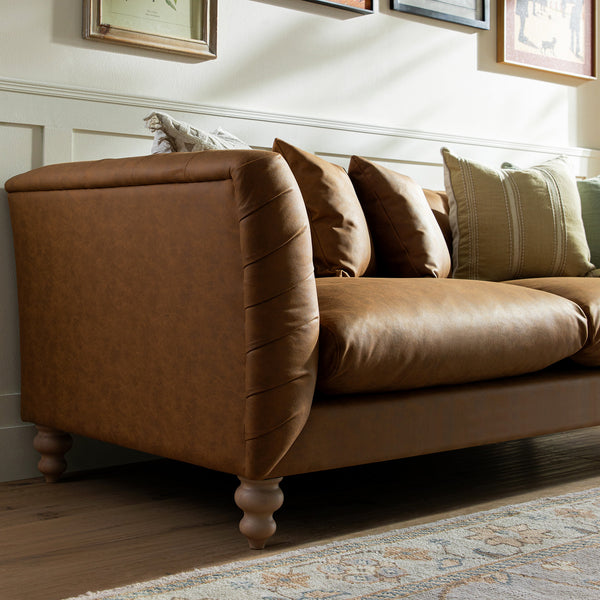 Ashby Chesterfield Large 3-Seater Sofa, Tan Faux Leather