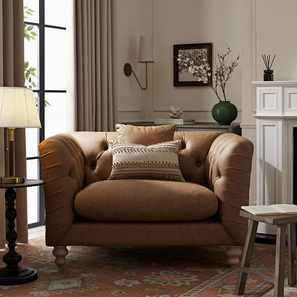 Ashby Chesterfield Loveseat, Tan Faux Leather