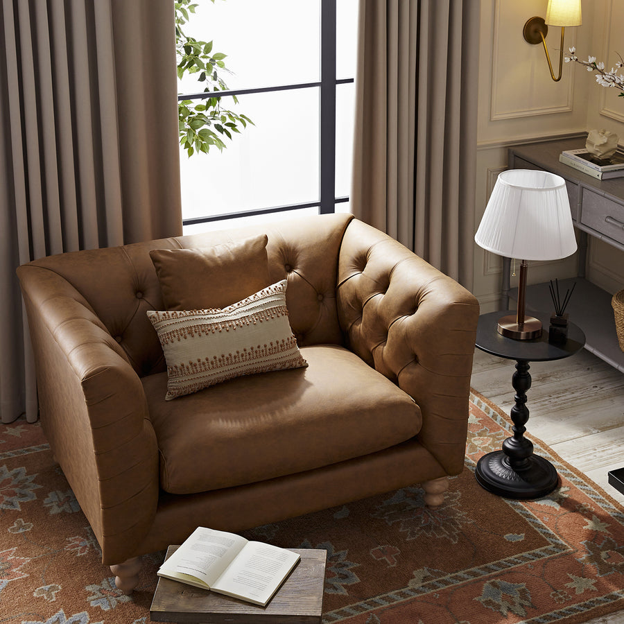 Ashby Chesterfield Loveseat, Tan Faux Leather