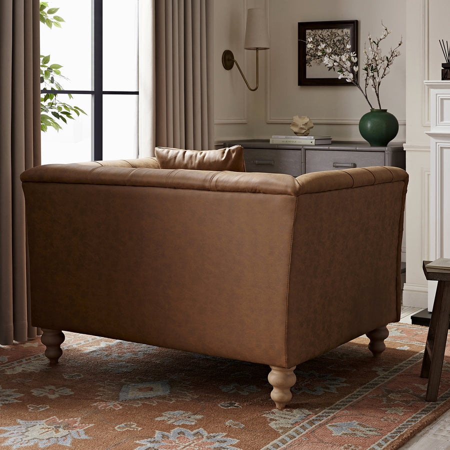 Ashby Chesterfield Loveseat, Tan Faux Leather