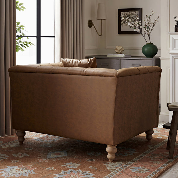 Ashby Chesterfield Loveseat, Tan Faux Leather