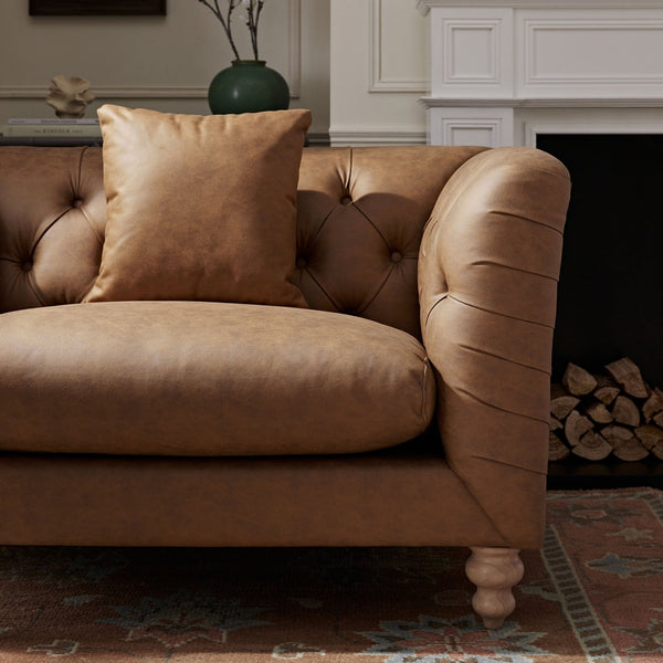 Ashby Chesterfield Loveseat, Tan Faux Leather