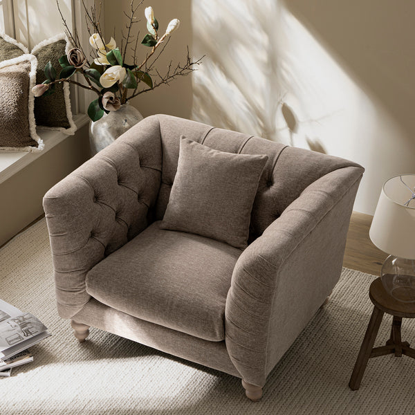 Ashby Chesterfield Armchair, Taupe Chenille
