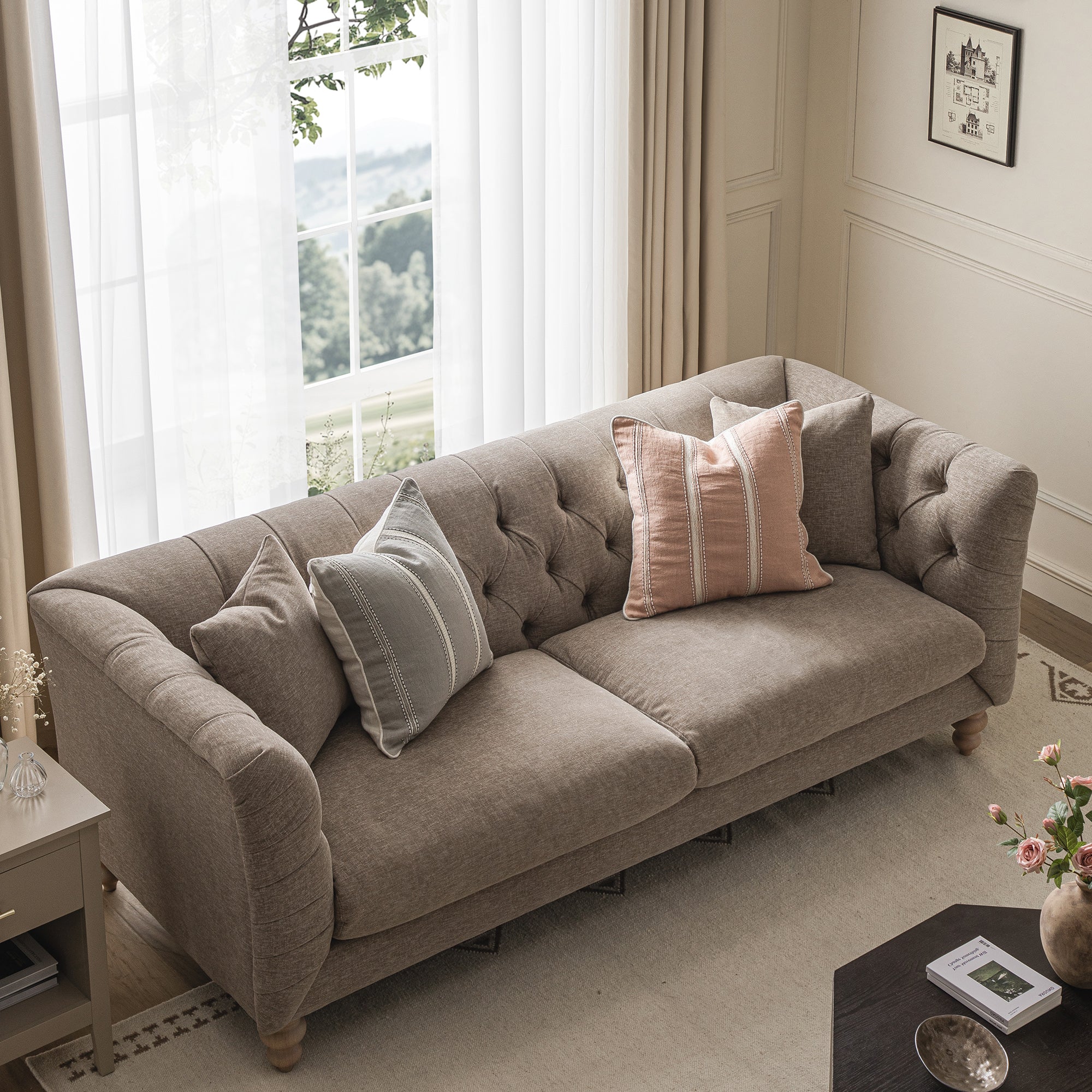 Ashby Chesterfield Large 3-Seater Sofa, Taupe Chenille daals