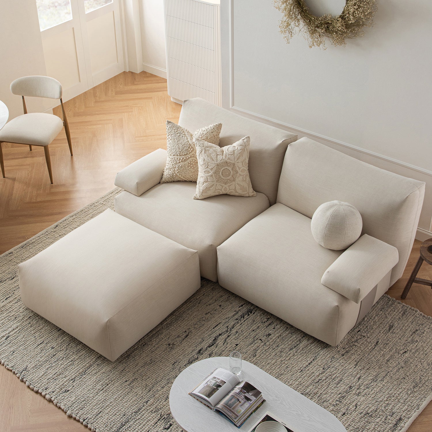 Carlyle Beige Cotton Blend Modular Sofa, 2-Piece Chaise