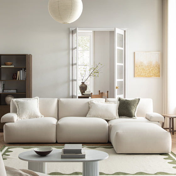 Carlyle Beige Cotton Blend Modular Sofa, 3-Piece Chaise
