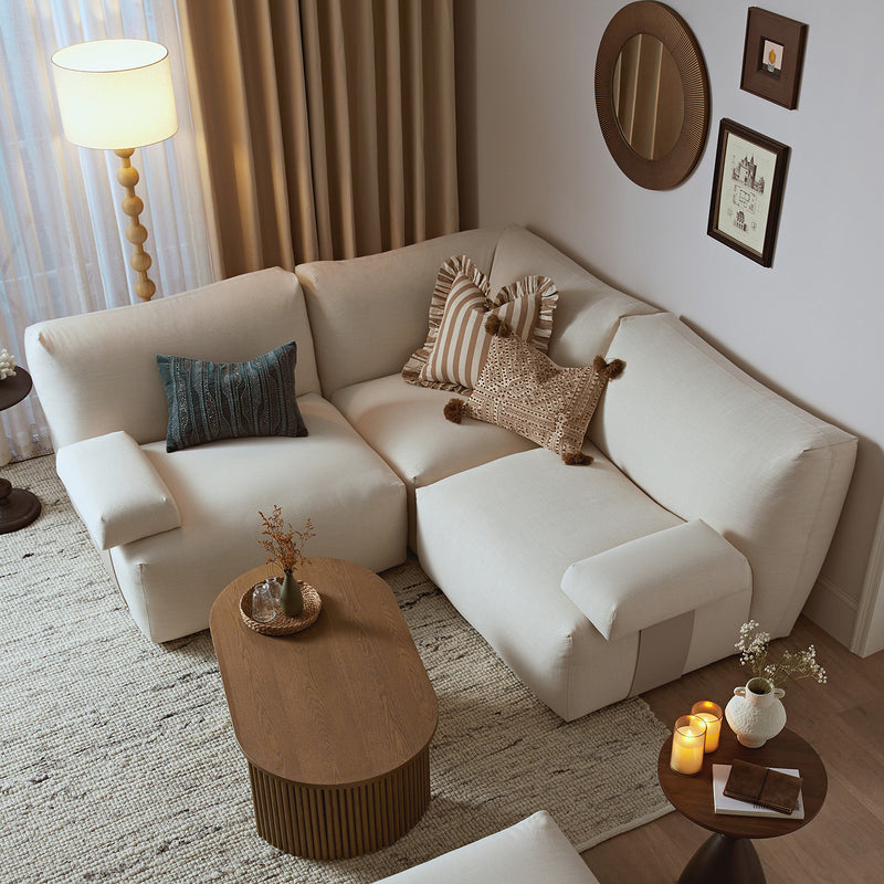 Carlyle Beige Cotton Blend Modular Sofa, Compact Corner Set