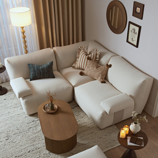 Carlyle Beige Cotton Blend Modular Sofa, Compact Corner Set - daals