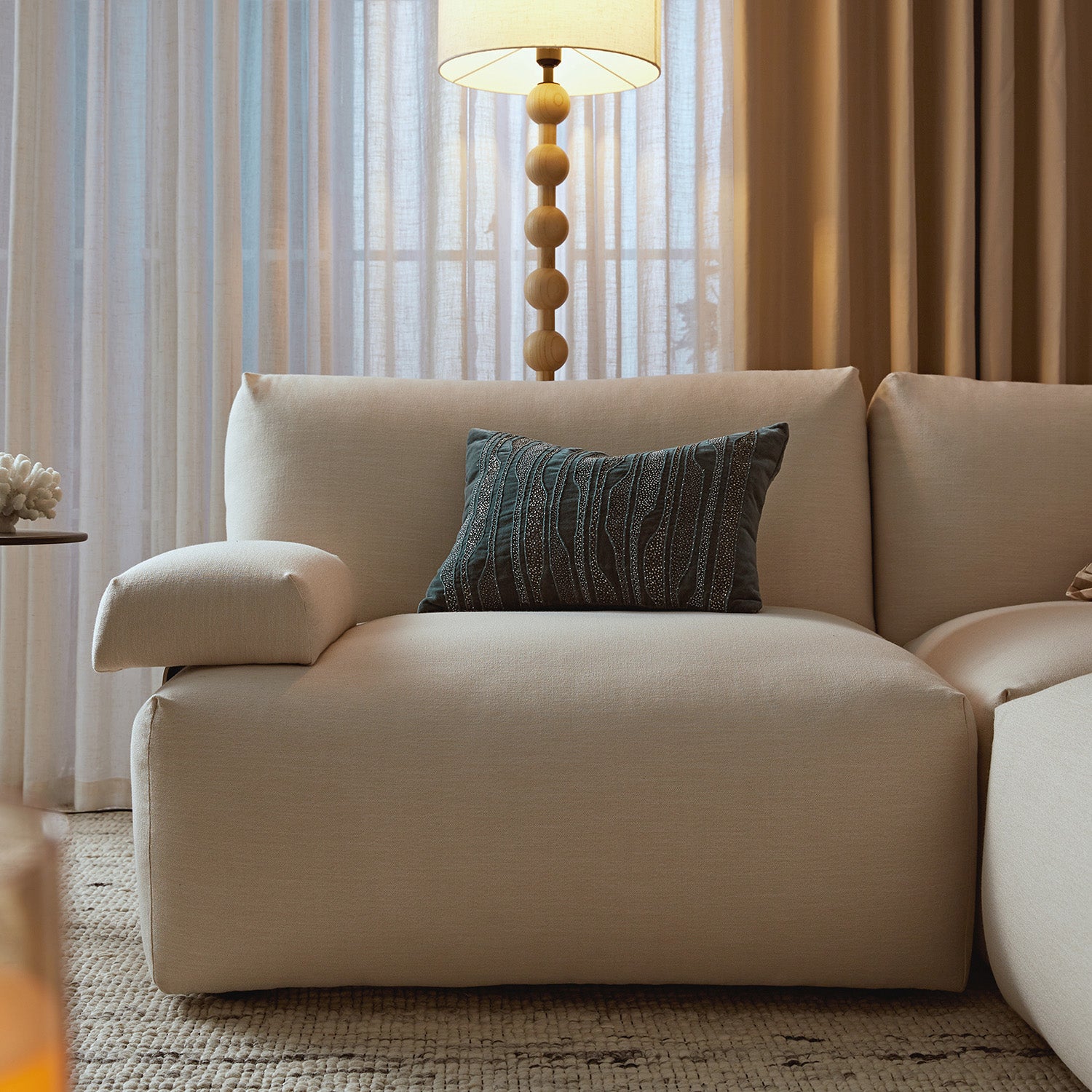 Carlyle Beige Cotton Blend Modular Sofa, Compact Corner Set