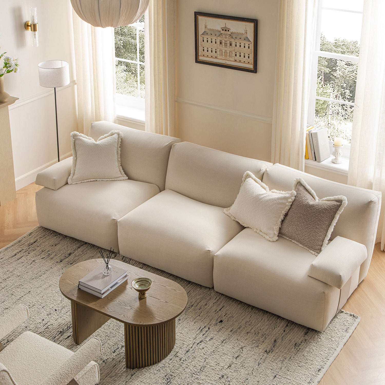 Carlyle Beige Cotton Blend Modular Sofa, 3-Piece