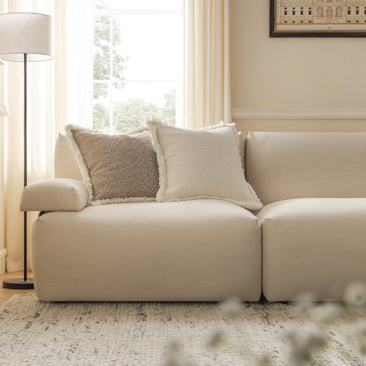 Carlyle Beige Cotton Blend Modular Sofa, 3-Piece