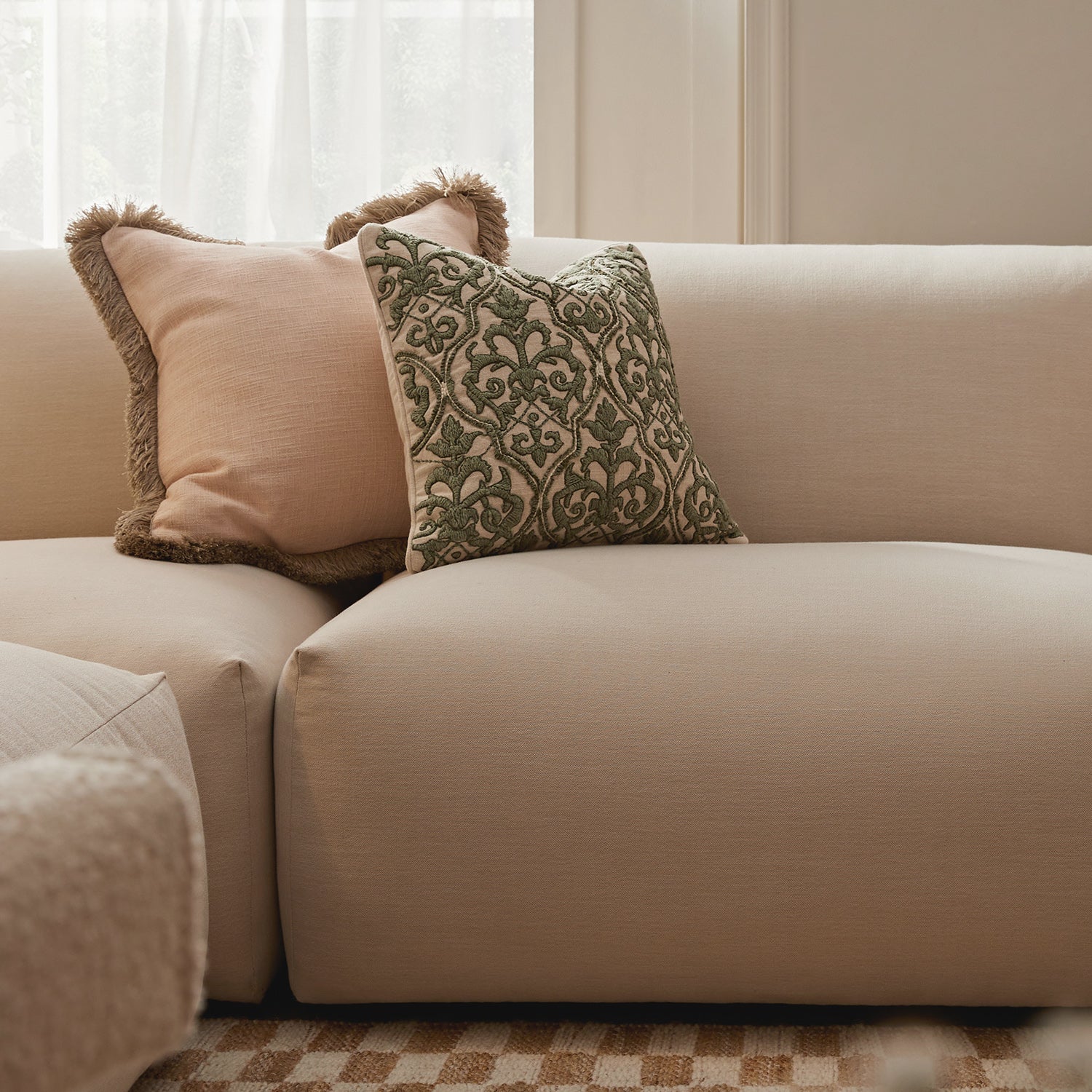 Carlyle Beige Cotton Blend Modular Sofa, 4-Piece Chaise