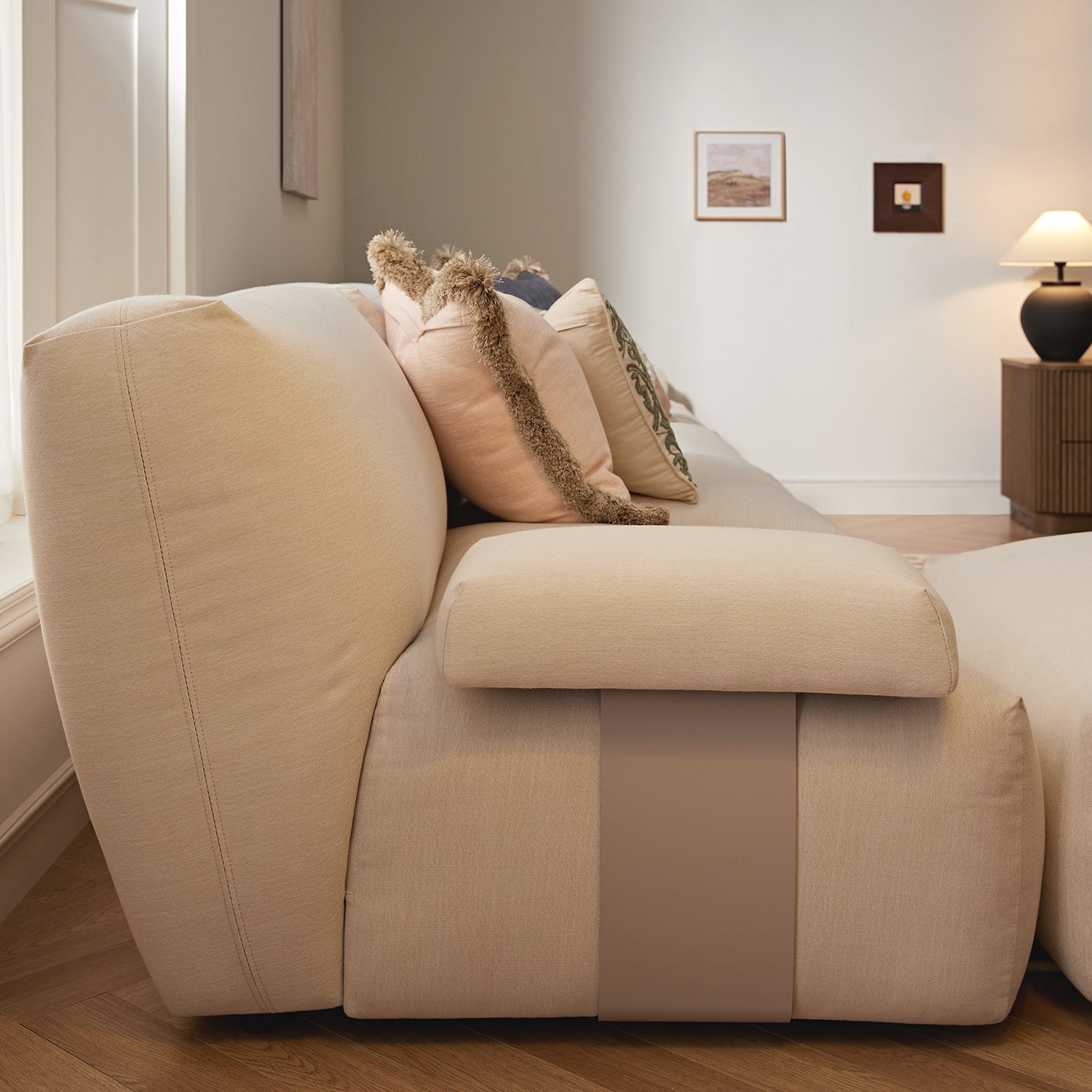 Carlyle Beige Cotton Blend Modular Sofa, 4-Piece Chaise