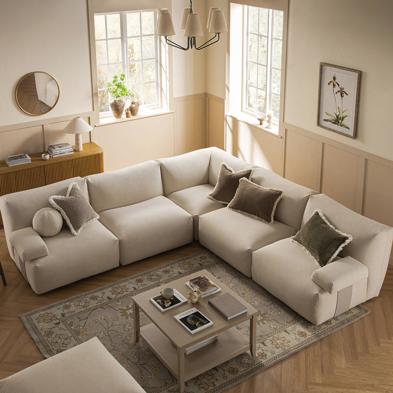 Carlyle Beige Cotton Blend Modular Sofa, Large Corner Set