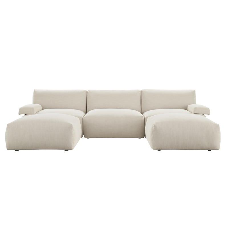 Carlyle Beige Cotton Blend Modular Sofa, 5-Piece U-Shape Set
