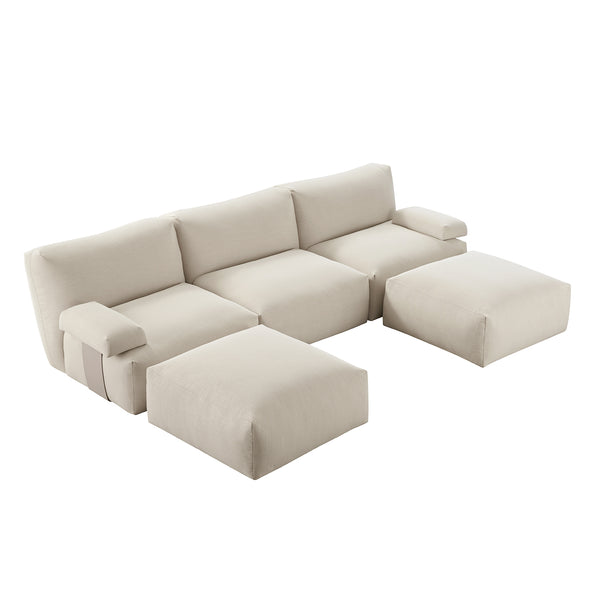 Carlyle Beige Cotton Blend Modular Sofa, 5-Piece U-Shape Set