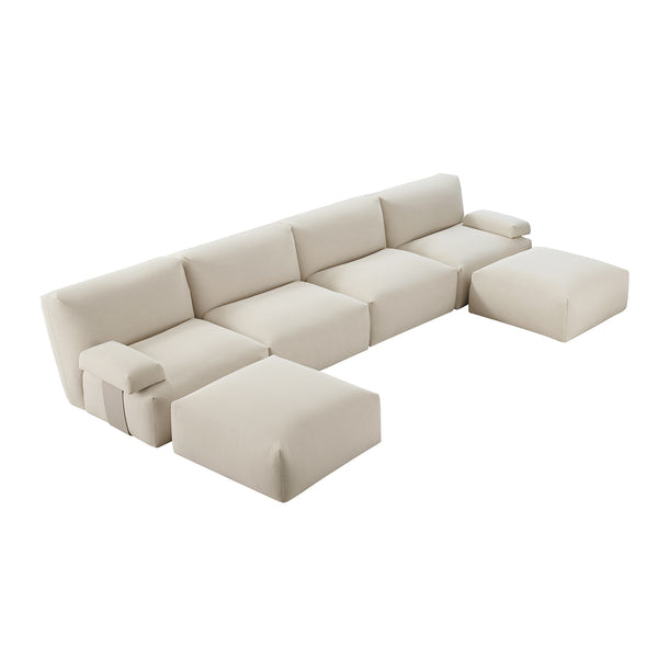 Carlyle Beige Cotton Blend Modular Sofa, 6-Piece U-Shape Set