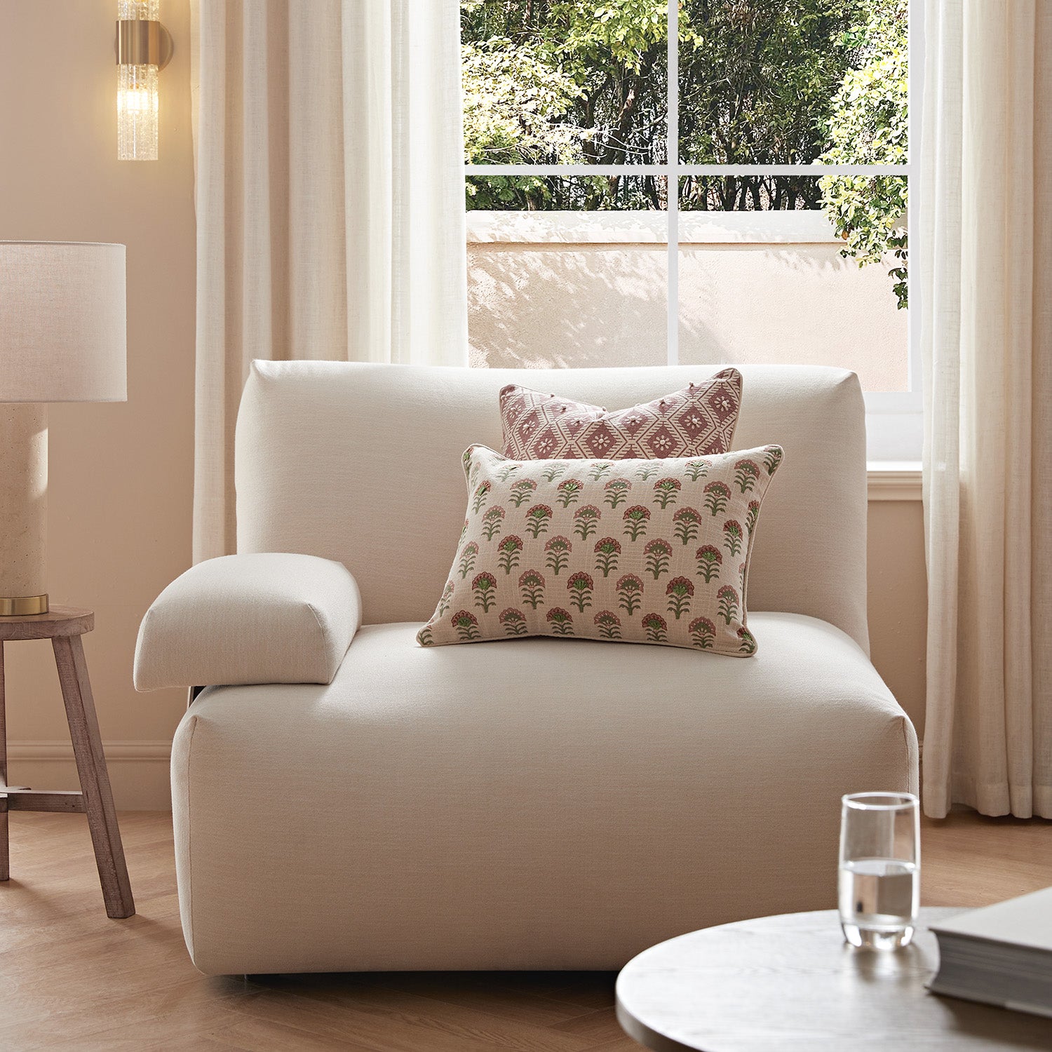 Carlyle Beige Cotton Blend Modular Sofa, Side Seat