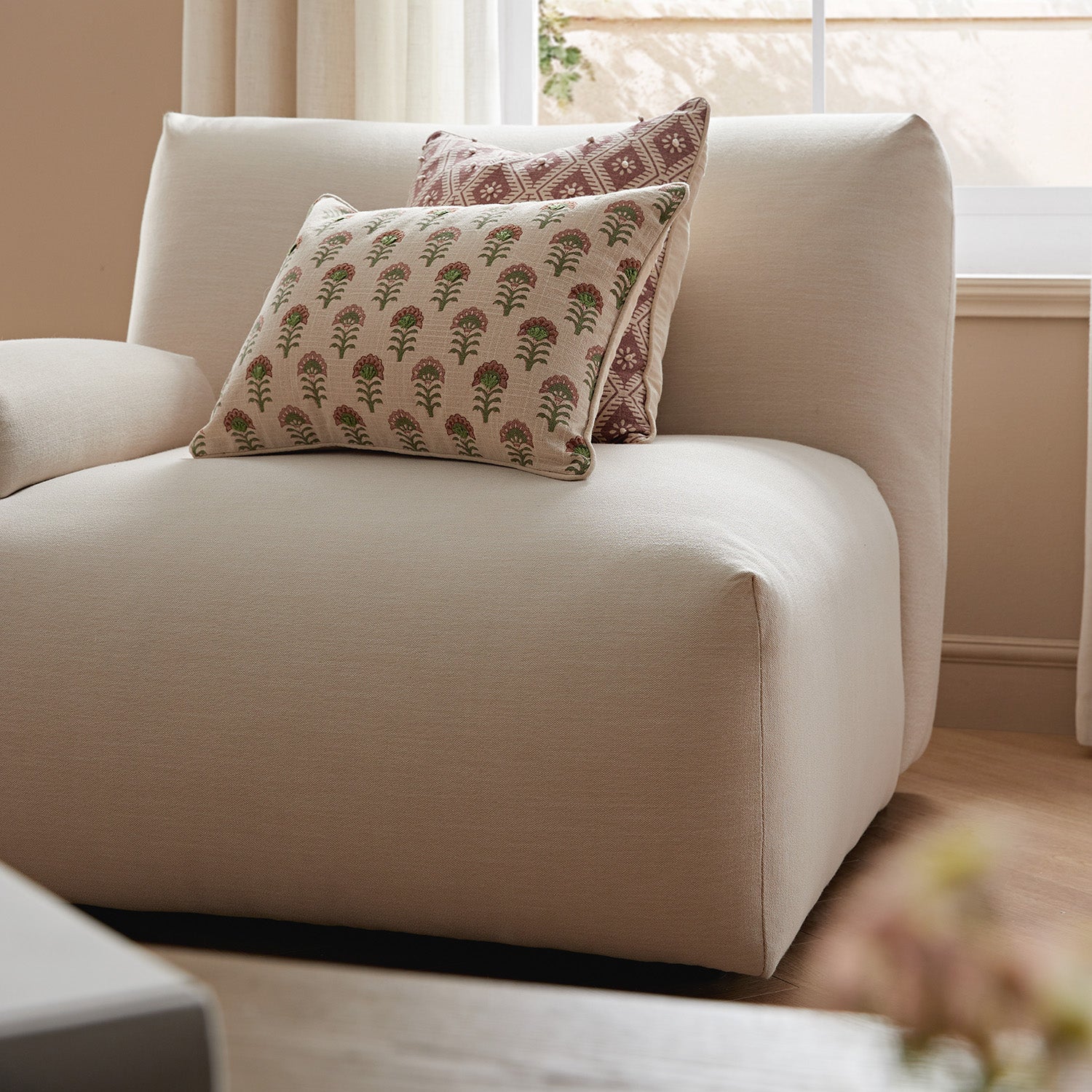 Carlyle Beige Cotton Blend Modular Sofa, Side Seat