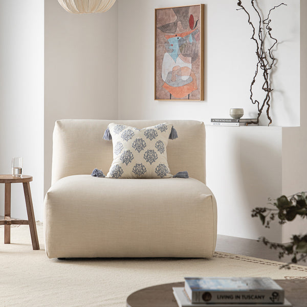 Carlyle Beige Cotton Blend Modular Sofa, Armless Seat