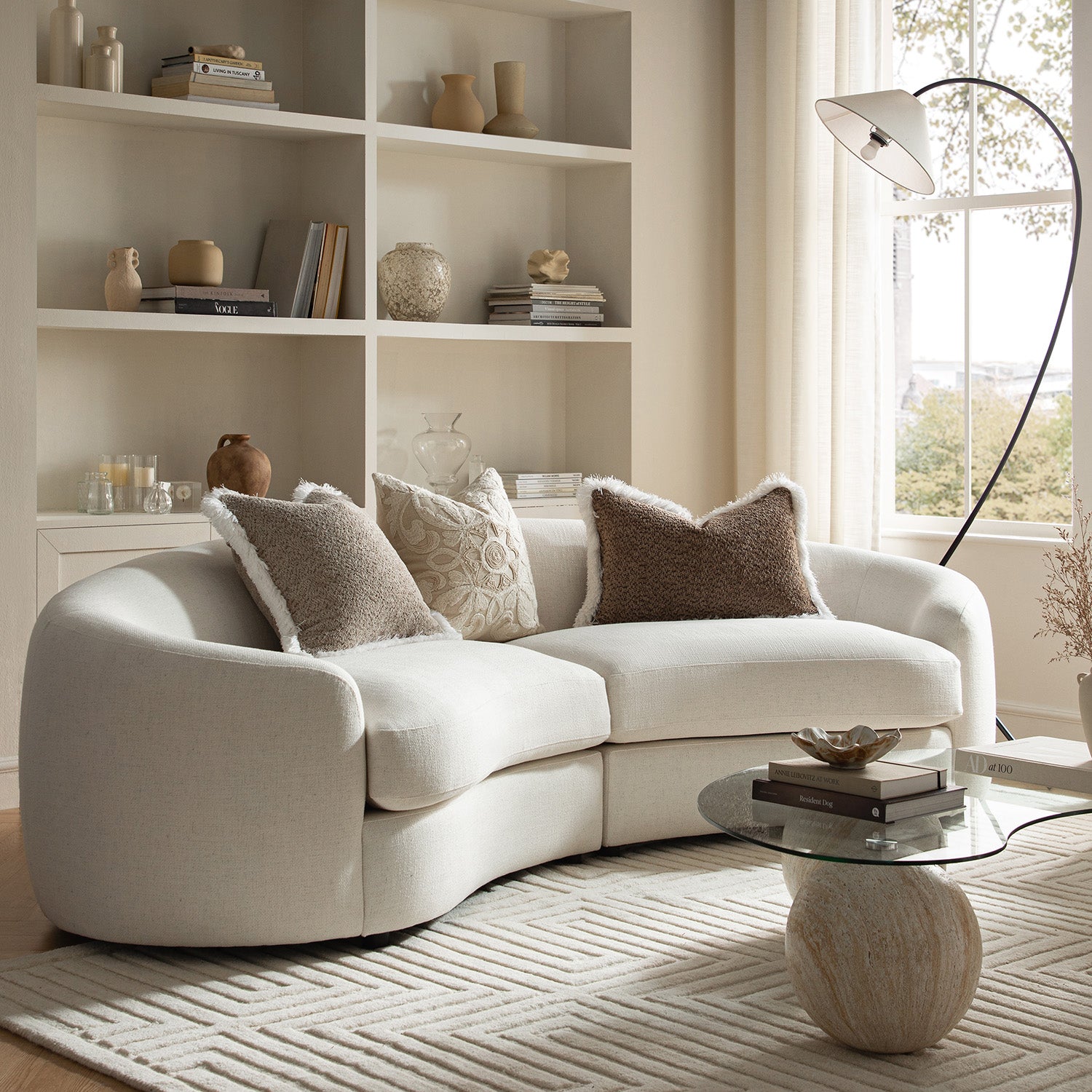 Rubens Beige Linen Blend 2-Piece Curved Modular Sofa - daals