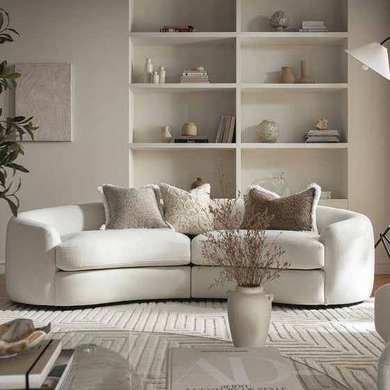 Rubens Beige Linen Blend 2-Piece Curved Modular Sofa