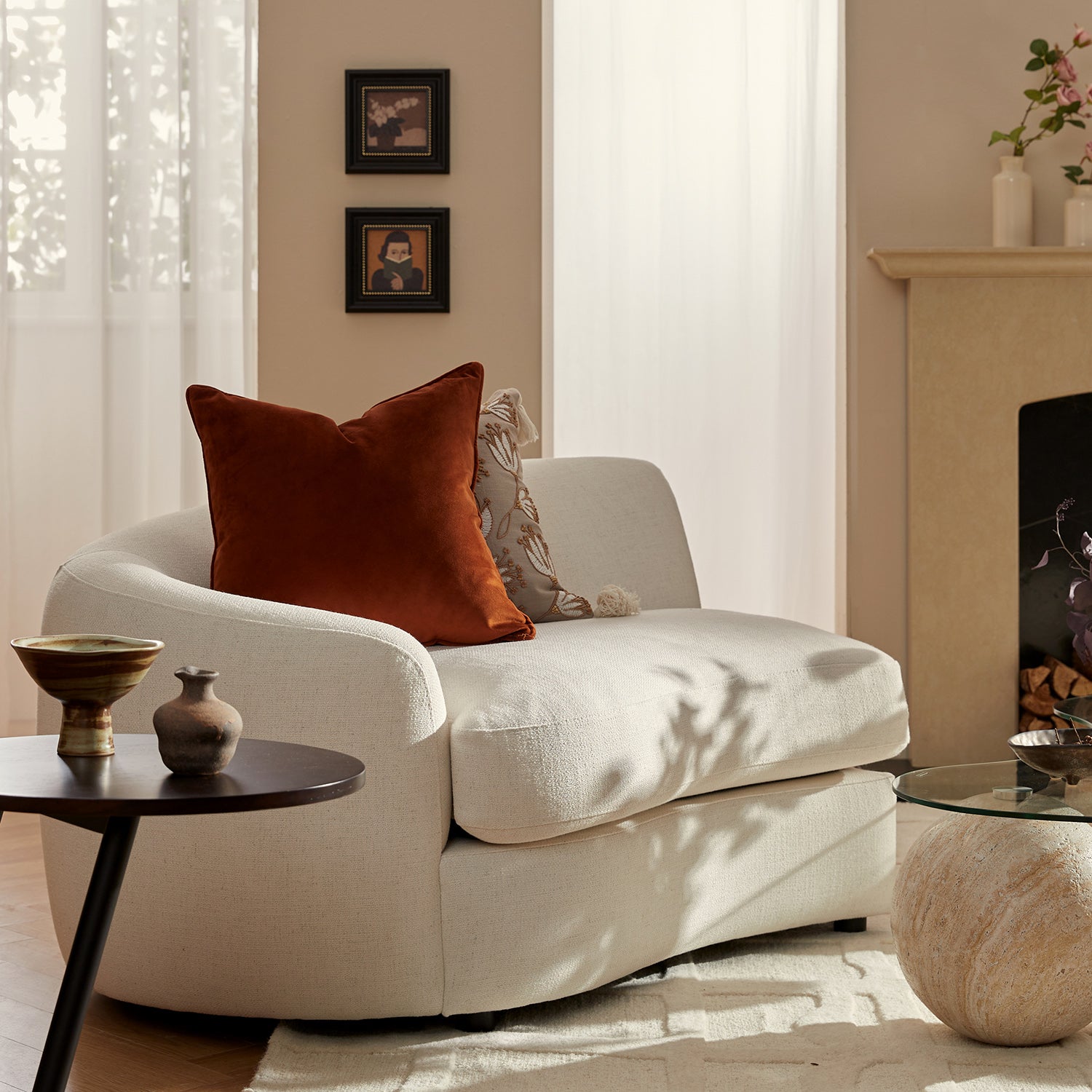 Rubens Beige Linen Blend Modular Sofa, Left Arm Seat - daals