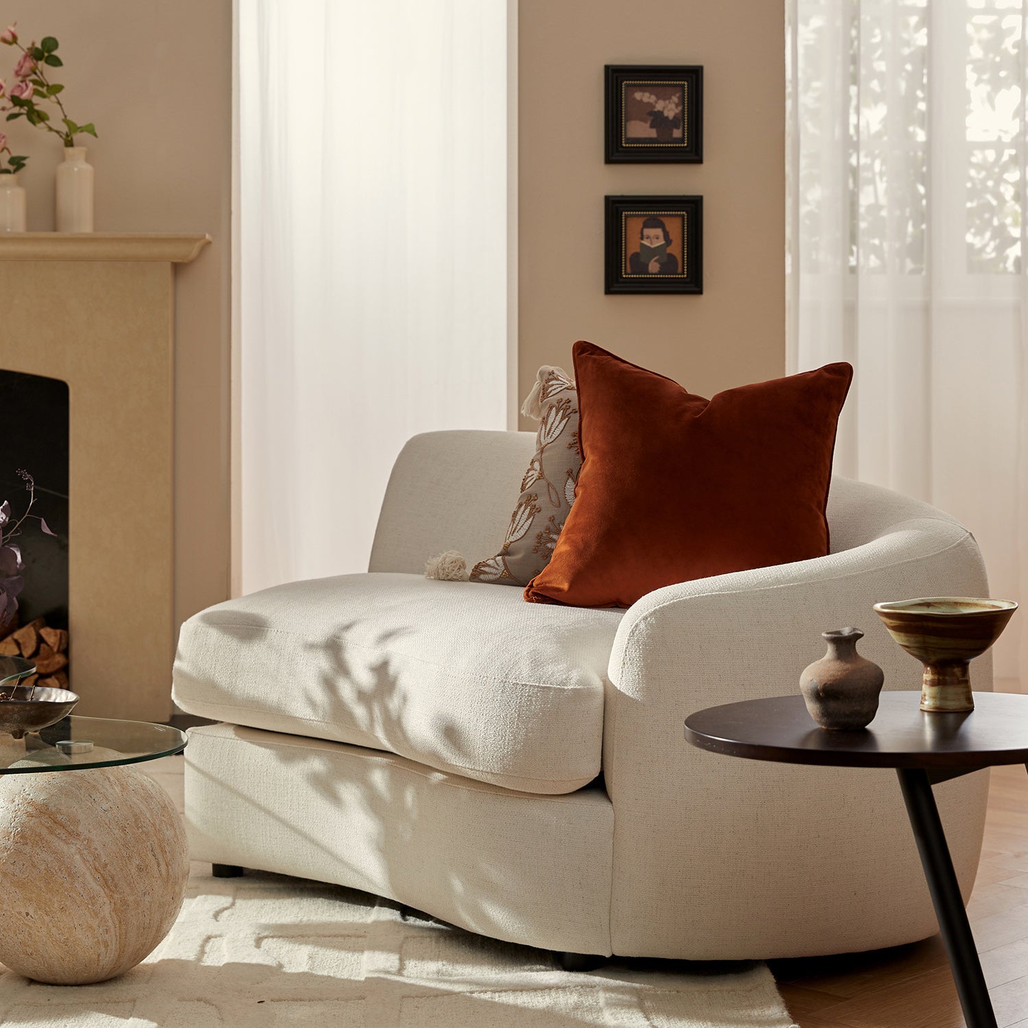 Rubens Beige Linen Blend Modular Sofa, Right Arm Seat - daals