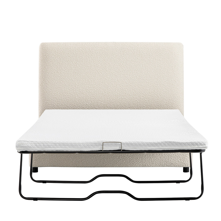 Magda Fold-Out Small Double Bed in an Ottoman, Beige Boucle