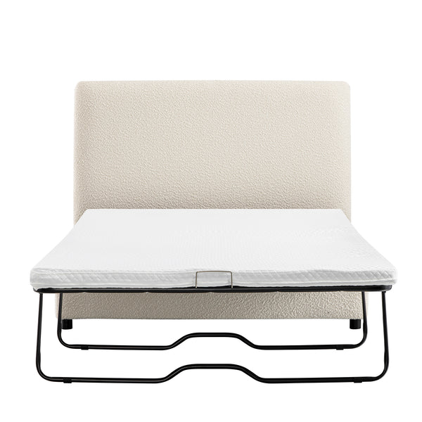 Magda Fold-Out Small Double Bed in an Ottoman, Beige Boucle