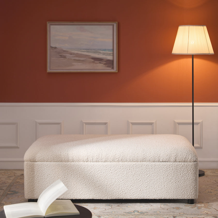 Magda Fold-Out Small Double Bed in an Ottoman, Beige Boucle