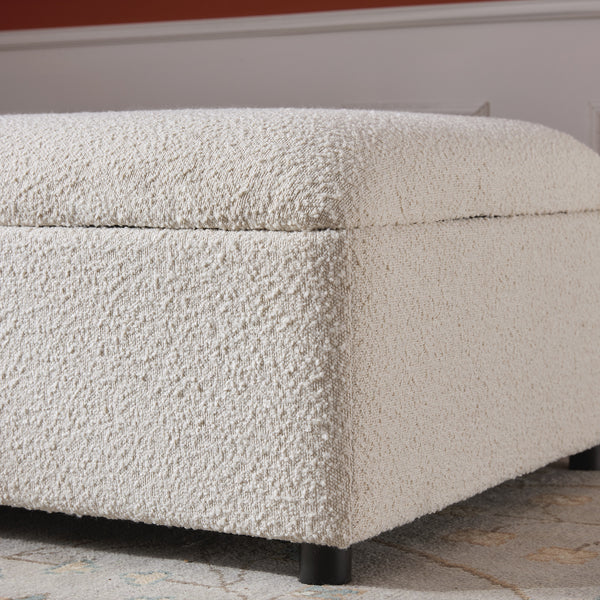 Magda Fold-Out Small Double Bed in an Ottoman, Beige Boucle