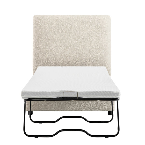 Magda Fold-Out Single Bed in an Ottoman, Beige Boucle