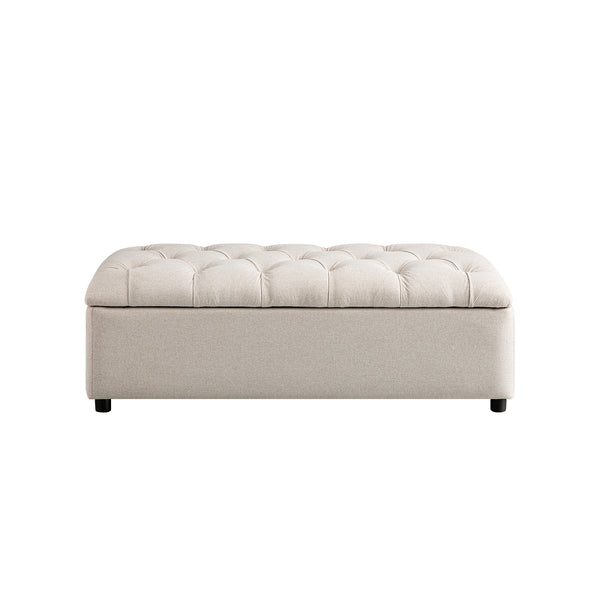 Portland Small Double Buttoned Fold-Out Bed in Ottoman, Beige Woven Fabric