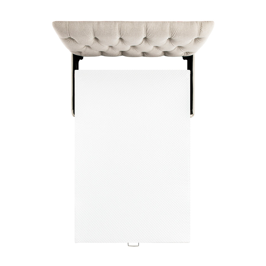 Portland Small Double Buttoned Fold-Out Bed in Ottoman, Beige Woven Fabric
