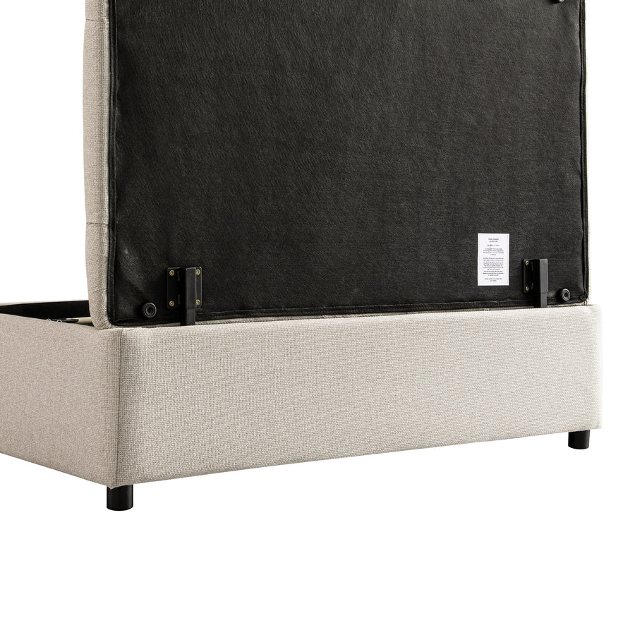 Portland Small Double Buttoned Fold-Out Bed in Ottoman, Beige Woven Fabric