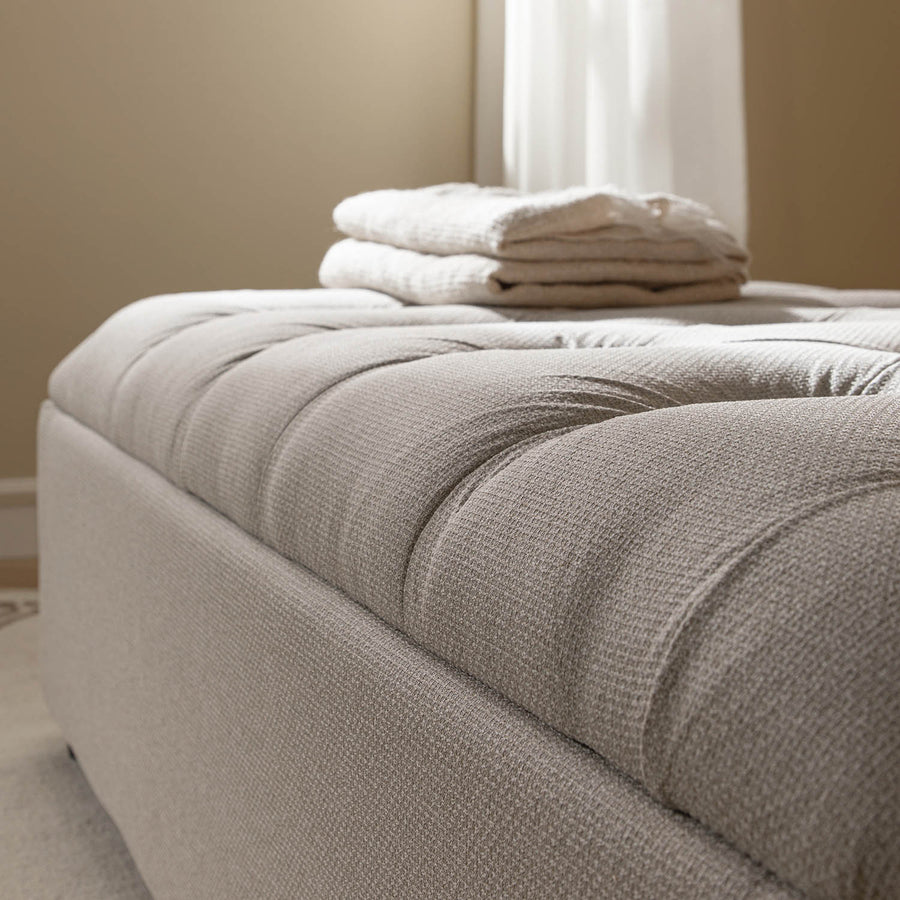 Portland Small Double Buttoned Fold-Out Bed in Ottoman, Beige Woven Fabric