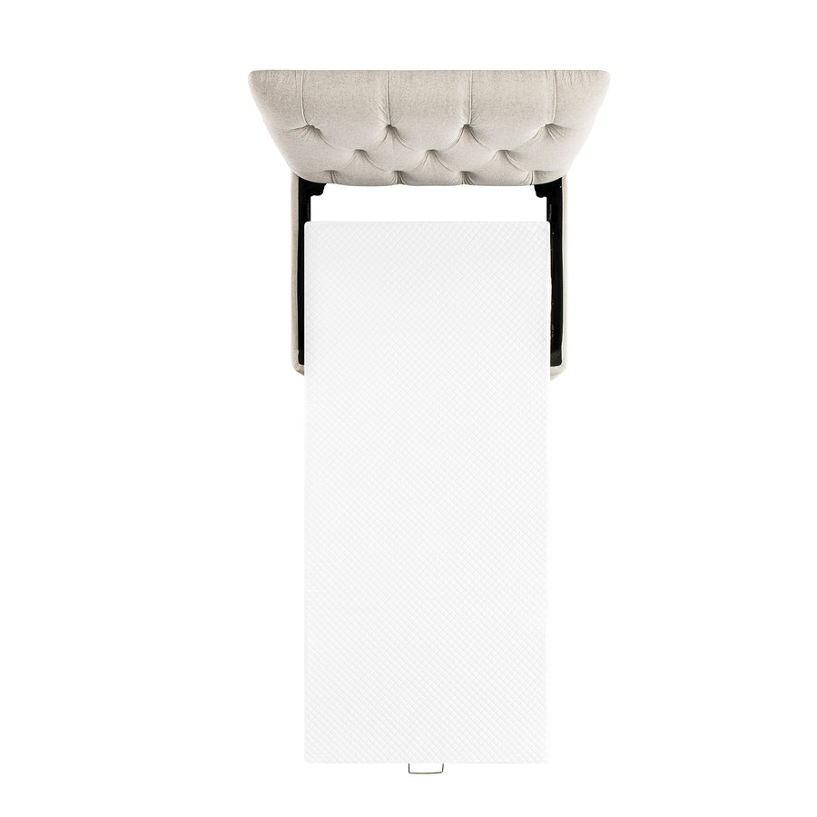 Portland Single Buttoned Fold-Out Bed in Ottoman, Beige Woven Fabric
