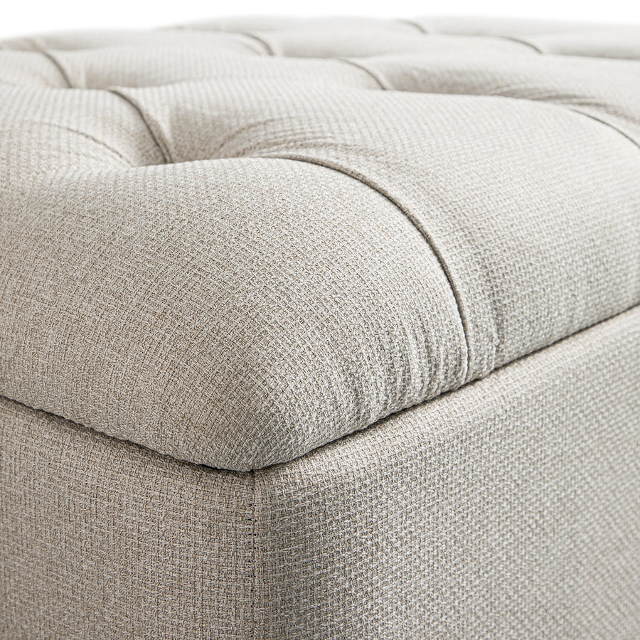 Portland Single Buttoned Fold-Out Bed in Ottoman, Beige Woven Fabric