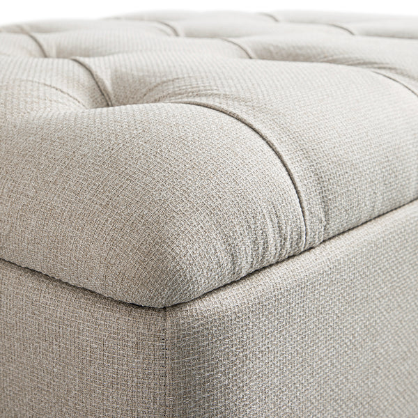 Portland Single Buttoned Fold-Out Bed in Ottoman, Beige Woven Fabric