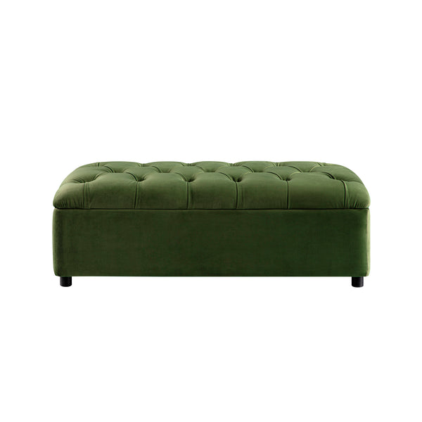 Portland Small Double Buttoned Fold-Out Bed in Ottoman, Moss Green Velvet